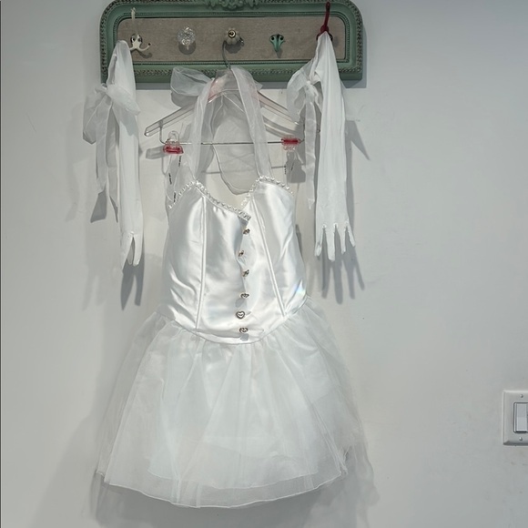 Dolls Kill Halter A Line sweetheart Mini Dress white with gloves large new w tag - Picture 1 of 8